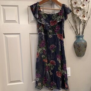 Lulus velvet Floral on or off shoulder Ruffle Dress